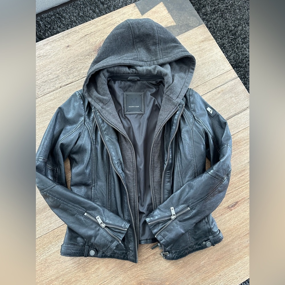 Black Leather Jacket, size small, slim fit.